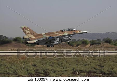 Picture - An F-16D Barak of the Israeli Air Force taking off.. Fotosearch