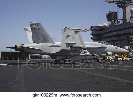 Picture - An F/A-18E Super Hornet during flight operations on USS Dwight D. Eisenhower.. Fotosearch