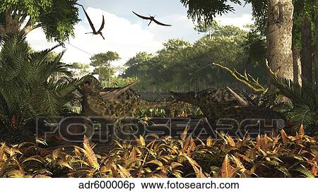Stock Illustration - An group of Ankylosaurid dinosaurs from the early Cretaceous.. Fotosearch