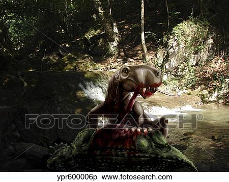 Stock Illustration - An Inostrancevia eating the flesh of a dead Scutosaurus.. Fotosearch