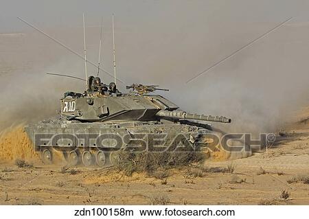 An Israel Defense Force Magach 7 main battle tank in the Negev desert. View Large Photo Image Picture - An Israel Defense Force Magach 7 main battle tank in the Negev desert.. Fotosearch