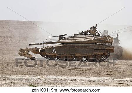 An Israel Defense Force Merkava Mark IV battle tank with mine clearing device. View Large Photo Image Picture - An Israel Defense Force Merkava Mark IV battle tank with mine clearing device.. Fotosearch