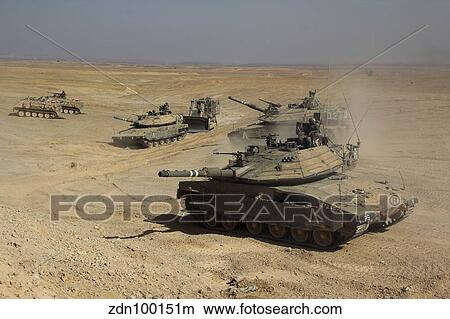 An Israel Defense Force Merkava Mark IV battle tank and Caterpillar D-9. View Large Photo Image Picture - An Israel Defense Force Merkava Mark IV battle tank and Caterpillar D-9.. Fotosearch