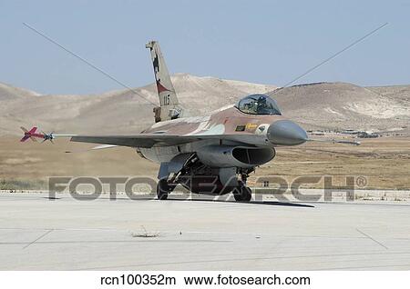 Picture - An Israeli Air Force F-16A Netz taxiing at Nevatim Airbase.. Fotosearch