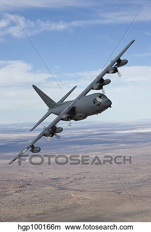 An MC-130 aircraft manuevers during a training mission over New Mexico. View Large Photo Image Picture - An MC-130 aircraft manuevers during a training mission over New Mexico.. Fotosearch
