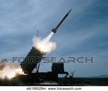 An MIM-104 Patriot missile is test fired. View Large Photo Image Picture - An MIM-104 Patriot missile is test fired.. Fotosearch