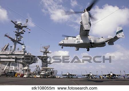 An MV-22 Osprey lands aboard USS Harry S. Truman. View Large Photo Image Picture - An MV-22 Osprey lands aboard USS Harry S. Truman.. Fotosearch