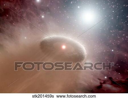 An O-star just behind a young, cooler star and its swirling disk of planet-forming material. View Large Illustration Stock Illustration - An O-star just behind a young, cooler star and its swirling disk of planet-forming material.. Fotosearch