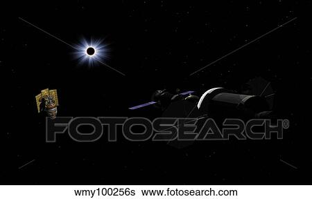 An Orion class Crew Exploration Vehicle paired with a Soyuz TMA spacecraft. View Large Illustration Stock Illustration - An Orion class Crew Exploration Vehicle paired with a Soyuz TMA spacecraft.. Fotosearch