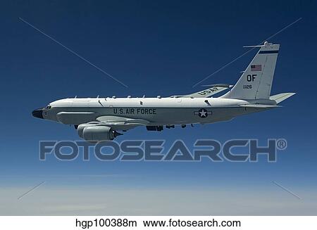 An RC-135W Rivet Joint aircraft flies over the Midwest. View Large Photo Image Picture - An RC-135W Rivet Joint aircraft flies over the Midwest.. Fotosearch
