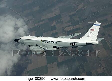 An RC-135W Rivet Joint aircraft flies over the Midwest. View Large Photo Image Picture - An RC-135W Rivet Joint aircraft flies over the Midwest.. Fotosearch