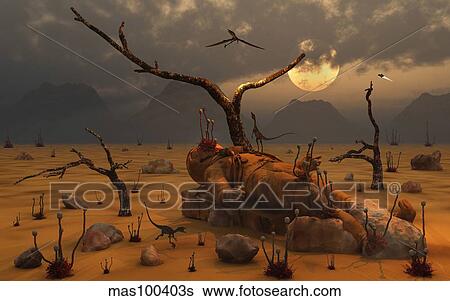 An unknown astronaut lies dead on an alien world. View Large Illustration Stock Illustration - An unknown astronaut lies dead on an alien world.. Fotosearch