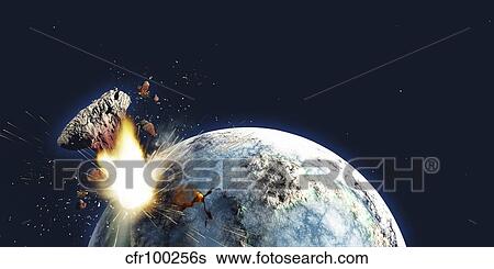 Stock Illustration - Apocalyptic illustration of Earth exploding from the inside.. Fotosearch