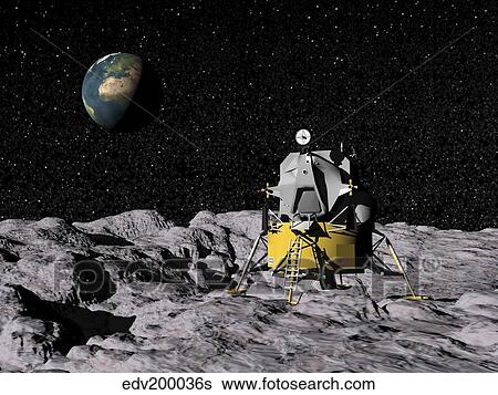Apollo on surface of moon, with Earth in the background. View Large Illustration Stock Illustration - Apollo on surface of moon, with Earth in the background.. Fotosearch