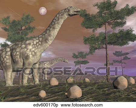 Stock Illustration - Argentinosaurus dinosaur eating leaves from the tree tops.. Fotosearch