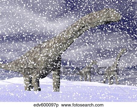 Argentinosaurus dinosaur walking in the snow on a winter day. View Large Illustration Stock Illustration - Argentinosaurus dinosaur walking in the snow on a winter day.. Fotosearch
