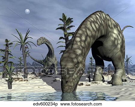 Argentinosaurus dinosaurs grazing in the desert. View Large Illustration Stock Illustration - Argentinosaurus dinosaurs grazing in the desert.. Fotosearch