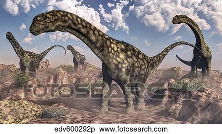 Argentinosaurus dinosaurs walking in the rocky desert. View Large Illustration Stock Illustration - Argentinosaurus dinosaurs walking in the rocky desert.. Fotosearch