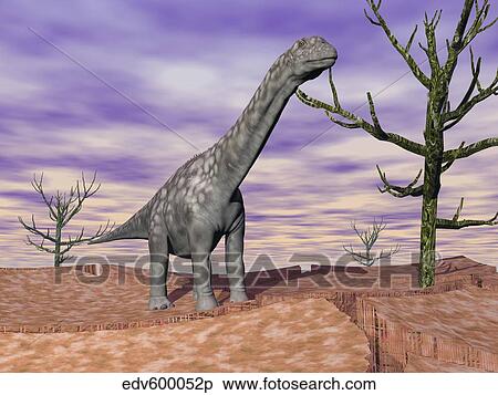 Argentinosaurus standing on the cracked desert ground next to dead trees. View Large Illustration Stock Illustration - Argentinosaurus standing on the cracked desert ground next to dead trees.. Fotosearch