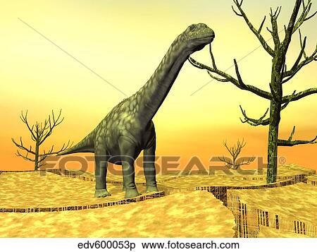 Argentinosaurus standing on the cracked desert ground next to dead trees. View Large Illustration Stock Illustration - Argentinosaurus standing on the cracked desert ground next to dead trees.. Fotosearch