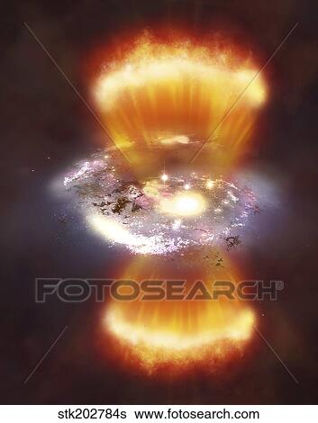 Stock Illustration - Artist concept of a galaxy inside of a glowing hydrogen blob.. Fotosearch
