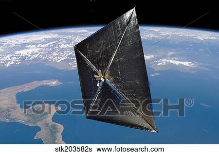 Stock Illustration - Artist concept of NanoSail-D in space.. Fotosearch