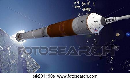 Artist rendition of a crew launch of the new spaceship to the moon. View Large Illustration Stock Illustration - Artist rendition of a crew launch of the new spaceship to the moon.. Fotosearch
