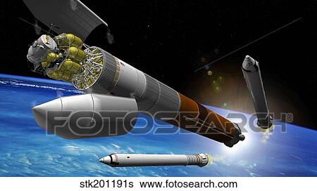 Stock Illustration - Artist rendition of a heavy-lift rocket.. Fotosearch