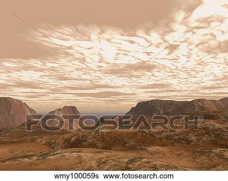 Artist's concept from atop Olympus Mons on the planet Mars. View Large Illustration Stock Illustration - Artist's concept from atop Olympus Mons on the planet Mars.. Fotosearch