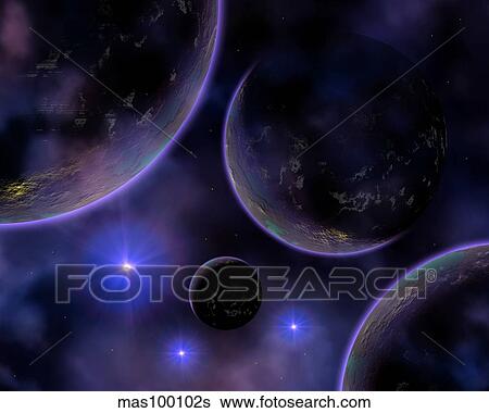 Artist's concept illustrating a cluster of blue stars on the edge of a nebula. View Large Illustration Stock Illustration - Artist's concept illustrating a cluster of blue stars on the edge of a nebula.. Fotosearch