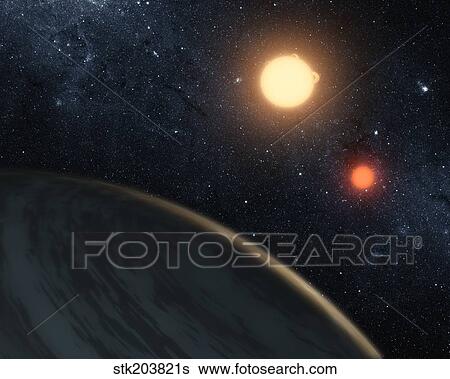 Stock Illustration - Artist's concept illustrating Kepler-16b.. Fotosearch