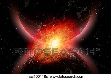Artist's concept illustrating the point when two planets touch. View Large Illustration Stock Illustration - Artist's concept illustrating the point when two planets touch.. Fotosearch