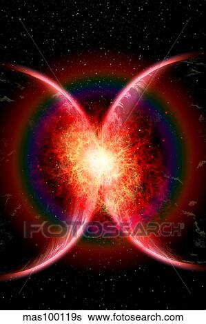 Stock Illustration - Artist's concept illustrating the point when two planets touch.. Fotosearch