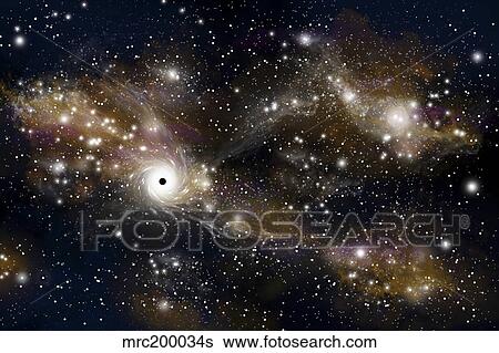 Stock Illustration - Artist's concept of a black hole and it's accretion disk in interstellar space.. Fotosearch
