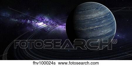 Artist's concept of a blue ringed gas giant in front of a galaxy. View Large Illustration Stock Illustration - Artist's concept of a blue ringed gas giant in front of a galaxy.. Fotosearch