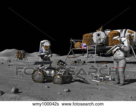 Artist's concept of a future lunar exploration mission. View Large Illustration Stock Illustration - Artist's concept of a future lunar exploration mission.. Fotosearch