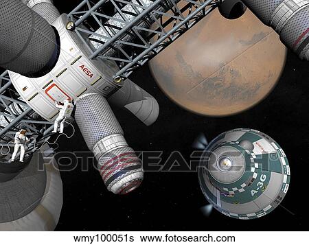 Stock Illustration - Artist's concept of a future space exploration mission.. Fotosearch