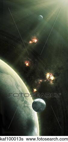 Artist's concept of a large barren world and its companion moon. View Large Illustration Stock Illustration - Artist's concept of a large barren world and its companion moon. . Fotosearch