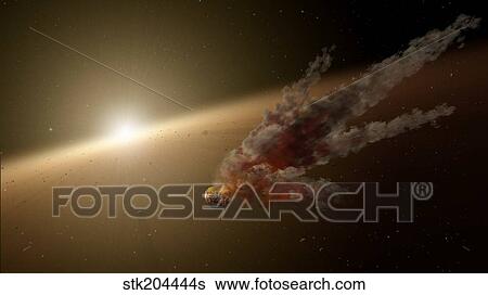 Artist's concept of a large collision of astronomical objects. View Large Illustration Stock Illustration - Artist's concept of a large collision of astronomical objects.. Fotosearch