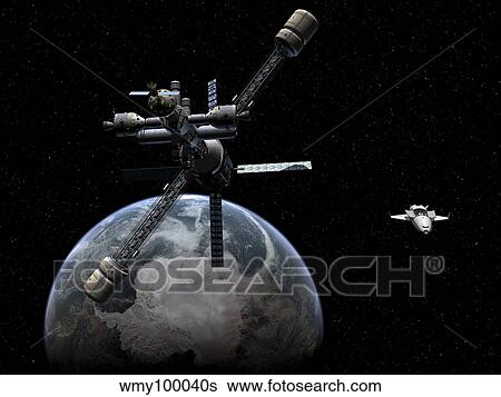 Artist's concept of a lunar cycler approaching Earth. View Large Illustration Stock Illustration - Artist's concept of a lunar cycler approaching Earth.. Fotosearch