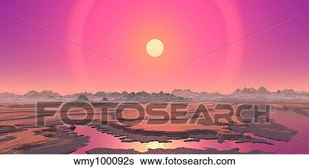 Artist's concept of a red giant over a hypothetical planet. View Large Illustration Stock Illustration - Artist's concept of a red giant over a hypothetical planet.. Fotosearch
