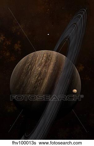 Artist's concept of a ringed gas giant and its moons. View Large Illustration Stock Illustration - Artist's concept of a ringed gas giant and its moons.. Fotosearch