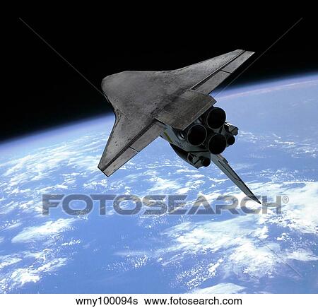 Artist's concept of a space shuttle entering Earth orbit. View Large Illustration Stock Illustration - Artist's concept of a space shuttle entering Earth orbit.. Fotosearch