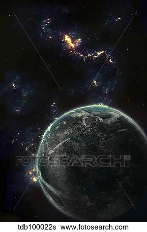 Artist's concept of a terrestrial planet. View Large Illustration Stock Illustration - Artist's concept of a terrestrial planet.. Fotosearch