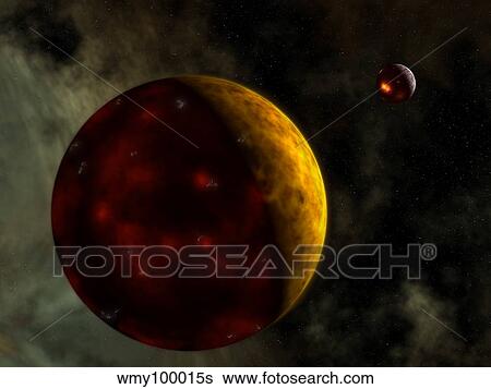 Artist's concept of a young, turbulent Earth. View Large Illustration Stock Illustration - Artist's concept of a young, turbulent Earth.. Fotosearch