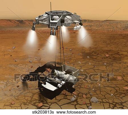 Stock Illustration - Artist's concept of an ascent vehicle leaving Mars.. Fotosearch