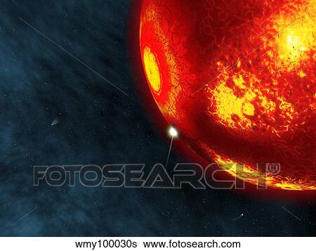 Artist's concept of an early Earth impact. View Large Illustration Stock Illustration - Artist's concept of an early Earth impact.. Fotosearch