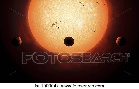 Stock Illustration - Artist's concept of an Earth-sized planet passing in front of a sun-like star.. Fotosearch
