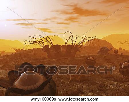 Artist's concept of animal and plant life on an alien planet. View Large Illustration Stock Illustration - Artist's concept of animal and plant life on an alien planet.. Fotosearch