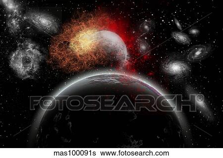 Stock Illustration - Artist's concept of cosmic contrast in the night sky.. Fotosearch